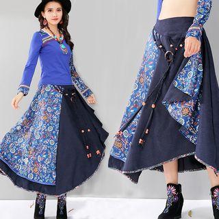 Print Panel A-line Midi Skirt