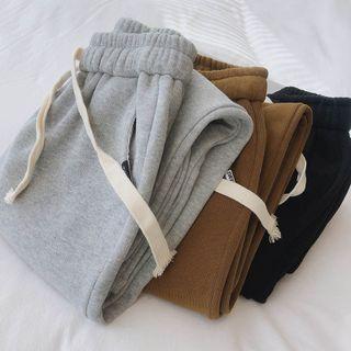 Drawstring Wide Leg Fleece-lined Pants
