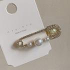Safety Pin Rhinestone Alloy Hair Clip Gold - One Size
