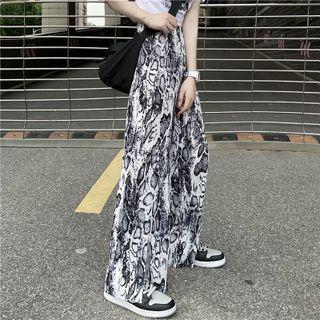 Snake-print Slit Straight Leg Pants