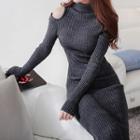 Turtle-neck Midi Sheath Sweater Dress