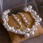 Wedding Set: Faux Pearl Headband + Dangle Earring Headband & Earrings - White - One Size