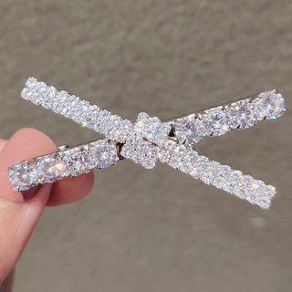 Cross Rhinestone Hair Clip Ly756 - Duckbill Clip - Silver - One Size