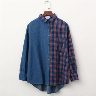 Denim Panel Plaid Shirt