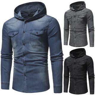 Long-sleeve Hooded Denim Shirt