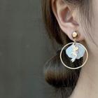 Mermaid Shell Hoop Alloy Dangle Earring Bm0154 - 1 Pair - White & Gold - One Size