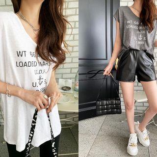 Cap-sleeve Letter M Lange Top