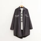 Single-breasted Corduroy Long-sleeved Lettering Loose-fit Collared Straight Long Tweed Coat