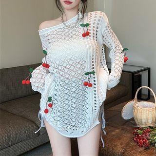 Cherry Pointelle Knit Top White - One Size
