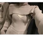 Turtleneck Long-sleeve Knit Shrug Almond - One Size