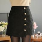 Metallic-button Wrap-front Miniskirt
