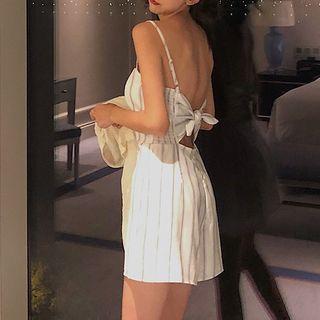 Spaghetti Strap Striped Playsuit As Shown In Figure - One Size