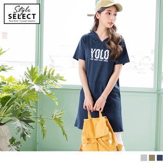 Short Sleeve Lettering Long Hoodie