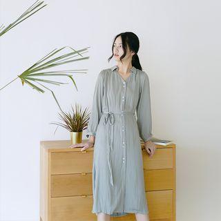 V-neck Tie Waist Shirt Dress