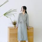 V-neck Tie Waist Shirt Dress