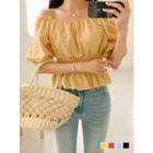 Off-shoulder Smocked Gingham Peplum Top