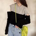 Cutout Two-tone Sweater Light Gray & Black - One Size