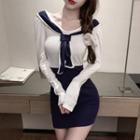 Sailor Collared Long-sleeve Sheath Dress