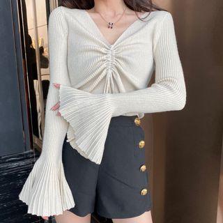 Long-sleeve Drawstring Glitter Knit Top