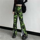 High Waist Dye Slit-front Boot-cut Pants