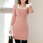 Square-neck Frill-trim Mini Dress