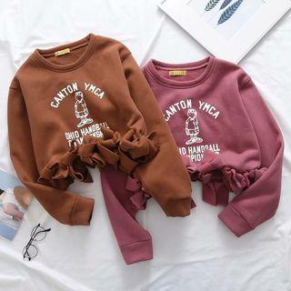 Cartoon Printed Fringed Hem Cropped Sweater