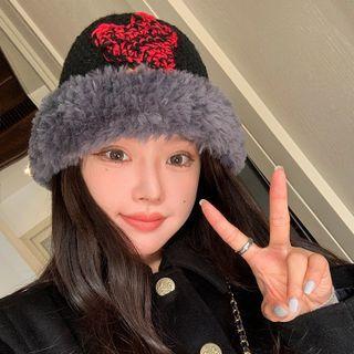 Heart Fleece Panel Bucket Hat