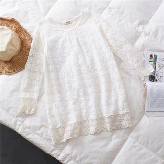Long-sleeve Embroidered Tunic Dress White - One Size