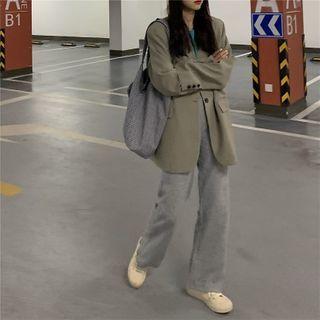 Single-breasted Blazer / Plain Straight Leg Sweatpants