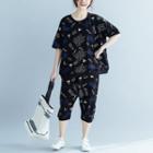 Set: Printed Elbow-sleeve T-shirt + Cropped Baggy Pants