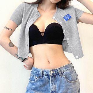 Lettering Short Sleeve Cardigan