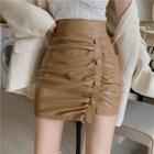 High-waist Ruched Faux Leather Skirt