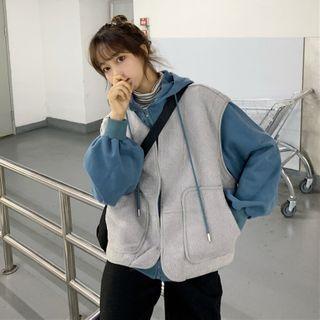Mock Two Piece Shearling Hooded Zipped Jacket
