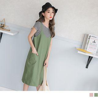 V-neck Pocket Pinafore Dress