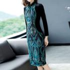 Long-sleeve Sequined Mandarin Collar Dress