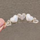 Rhinestone Heart Hair Pin Ly351 - White & Gold - One Size