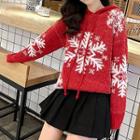 Hooded Sweater Snowflake - Red - One Size