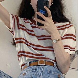 Short-sleeve Striped T-shirt Striped - Red & Light Gray - One Size