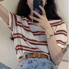 Short-sleeve Striped T-shirt Striped - Red & Light Gray - One Size