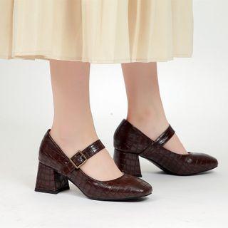 Block Heel Croc Grain Mary Jane Shorts