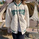Quilted Lettering Baseball Jacket Off-white - One Size