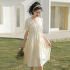 Short-sleeve Chiffon Dress Almond - One Size