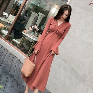 Flared-cuff Twisted Midi A-line Dress