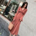 Flared-cuff Twisted Midi A-line Dress