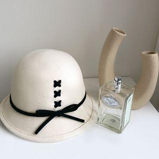 Beribboned Wool Cloche Hat Ivory - One Size
