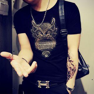Owl Applique Short-sleeve T-shirt