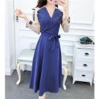 Two-tone Midi A-line Wrap Coat Dress