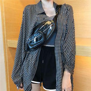 Plaid Shirt / Plain Camisole Top / Drawstring Shorts