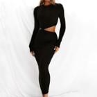 Long Sleeve Knotted Cut-out Open-back Midi Dress