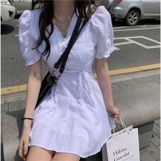 Short-sleeve Plain V-neck Plain Dress